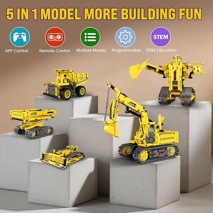 5-in-1 STEM Robotics Kits, 550 PCS Science Kits Building Blocks RC Robot Sets, App & Remote Control, Educational Toys for Kids Age 6 7 9 10 11 13 14+, DIY Gift for Boys & Girls