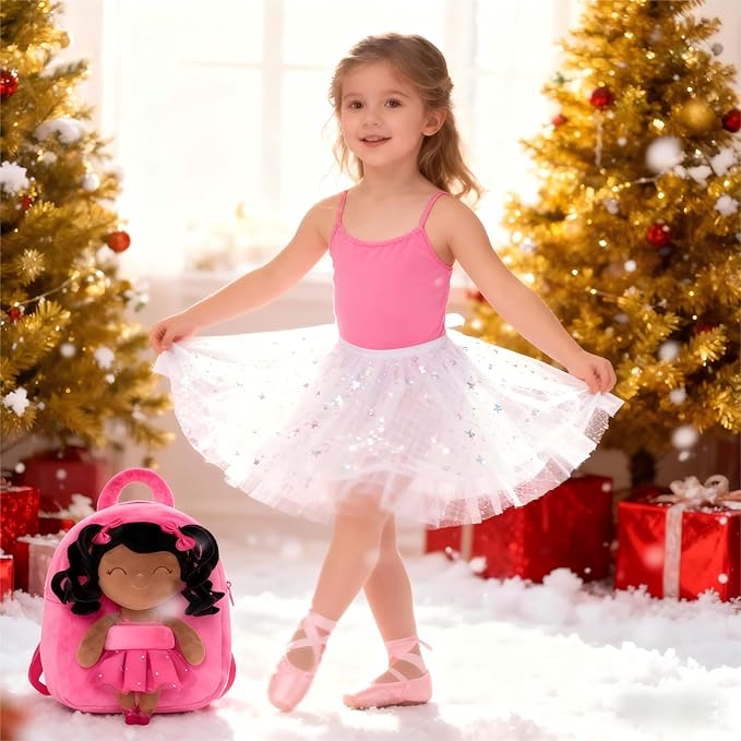 Gloveleya Toddler Backpack for Kids Soft Toys Plush Curly Ballet Girl Doll Rose