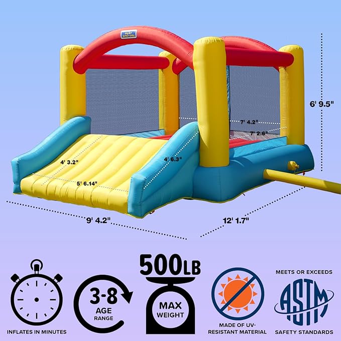 Sportspower™ My 1st Jump N Play™ Inflatable Bounce House with Large Slide & Anchors, Ages 3-8, Heavy Duty, ASTM Certified, on Included Blower