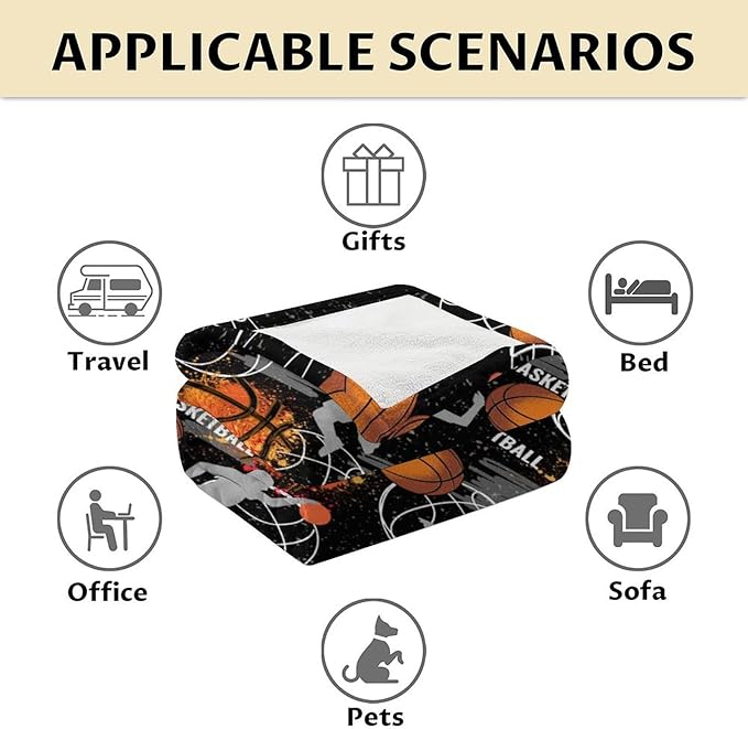 Basketball Blanket Gifts for Boys - 60x50 Inches Cute Throw Blanket for Basketball Lover Kids Adults Teens - Black Soft Fuzzy Sport Blankets for Couch Sofa Bed