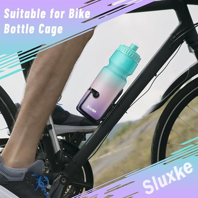 24oz Bicycle Water Bottle 2Pack, 720ml Sports Squeeze Bottle BPA Free, Durable Fits Most Bike Cycling Cages
