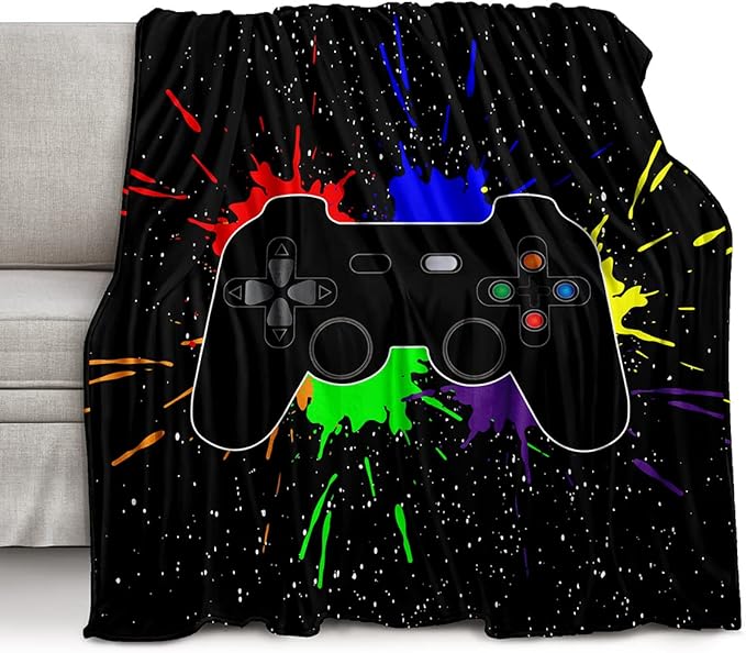 lirs Bedding Gaming Throw Blanket 80" x 60’’ Super Soft, Fleece, Gamer Gift for Couch Sofa for for Kids Boys Teens Video Game (MT-A01, 80’’x60)