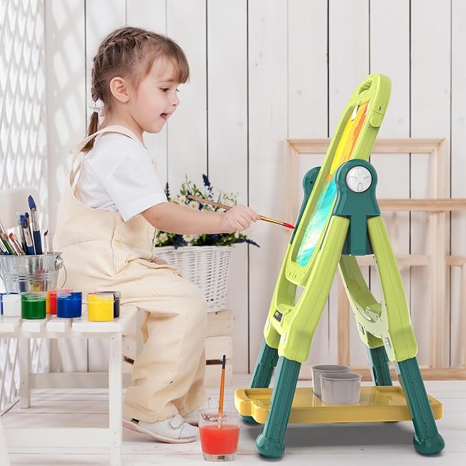 Easel for Kids, Toddler Art Easel Adjustable Standing, Magnetic Double Sided Easel with Painting Accessories Gift for Boys and Girls (Green)