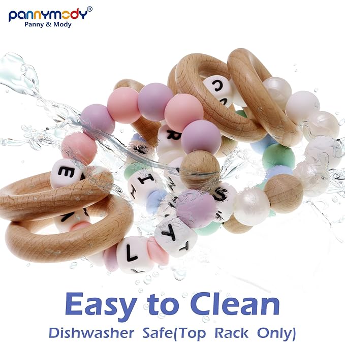 Personalized Baby Wrist Rattle Ring Keepsake with Name,Custom Rattle Teething Wooden Ring for Boys Girls Gift