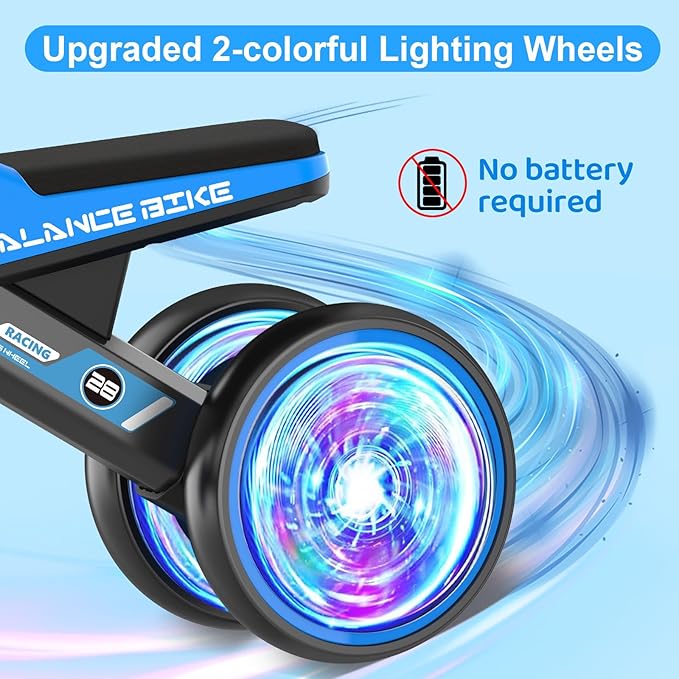 Baby Balance Bike for 1 Year Old Boys and Girls – Toddler First Bike with Colorful Lighting, 4 Wheels Safe Indoor Ride On Toy for 12-24 Months, First Birthday Gift