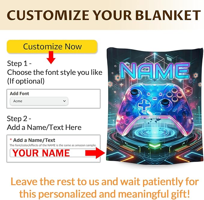 Personalized with Name Kids Blanket - 40x30 Inches Small Gamer Blanket for Boys & Girls 3-6, Gaming Stuff Themed Gifts for Gamer Lovers - Soft Warm Fuzzy Flannel Gift for Office, Sofa, Trip