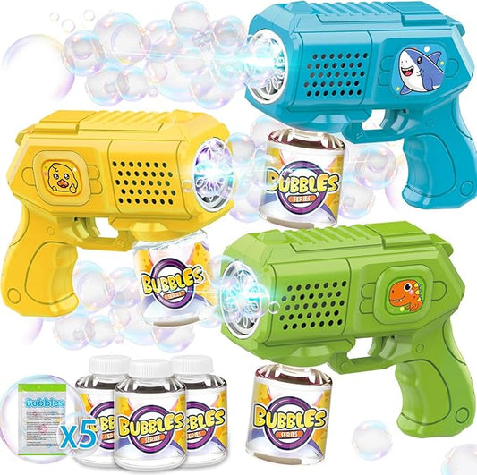 Bubble Guns with Bubble Solution- 3 Pack, Bubbles Gun, Blaster, Blower, Maker, Machine for Boys Girls, Birthday Gifts for Ages 3 4 5 6 7 8 Year Old Kid, Outdoor Toys for Toddlers, Party, Wedding