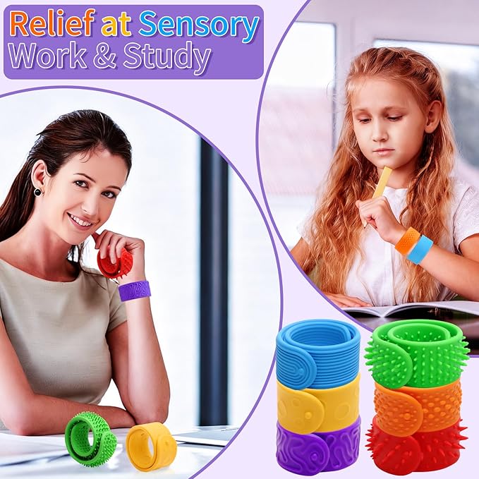 Sensory Fidget Toys Slap Bracelets,Textured Silicone Sensory Bracelets for Kids (6 Packs) Calming Tools for Autism,Anxiety,Stress Relief&ADHD,for Adults Office Desk,Gift&Rewards for Stress Relief