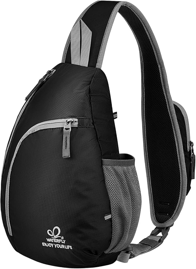 WATERFLY Crossbody Sling Bag Small Water Resistant Backpack Lightweight Shoulder Chest Daypack for Men Women Hiking Travel