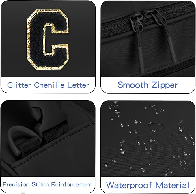 Initial Insulated Lunch Bag for Boys Kids, Back to School Gift, Reusable Leak-proof Lunch Box with Adjustable Strap for School Daycare Travel Picnic（Black，C）