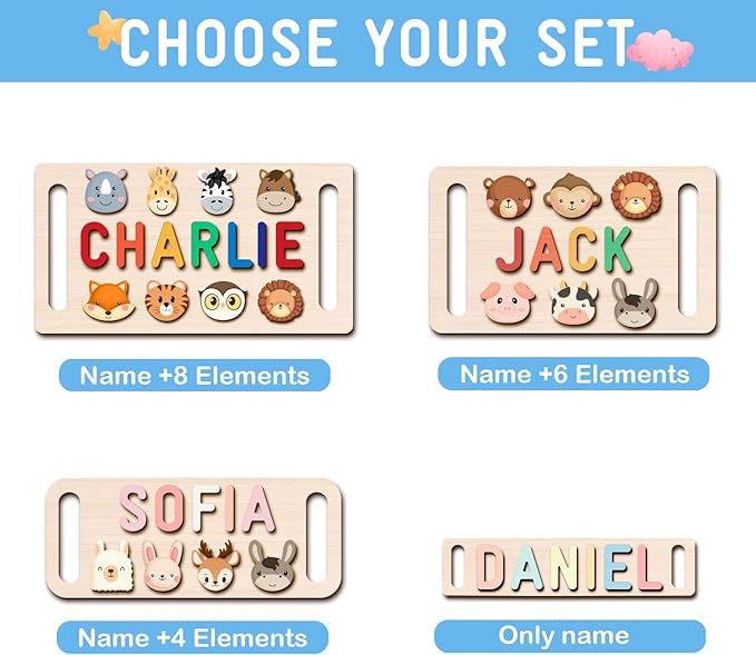 Name Puzzle for Kids Personalized, Wooden Name Puzzles for Toddlers 1-3, Engraved Text Greetings on Back, Custom Baby 1st Birthday Gifts for Girl&Boy, Kids Sensory Toys (Name Puzzle)