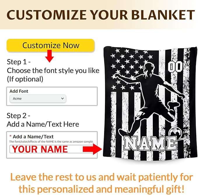Soccer Throw Blankets for Kids Boys Teens 8-12, Personalized 60x50 Inches Plush Comfy Soft Custom Sports Throws Decor for Couch Bed Home Gifts Ideas