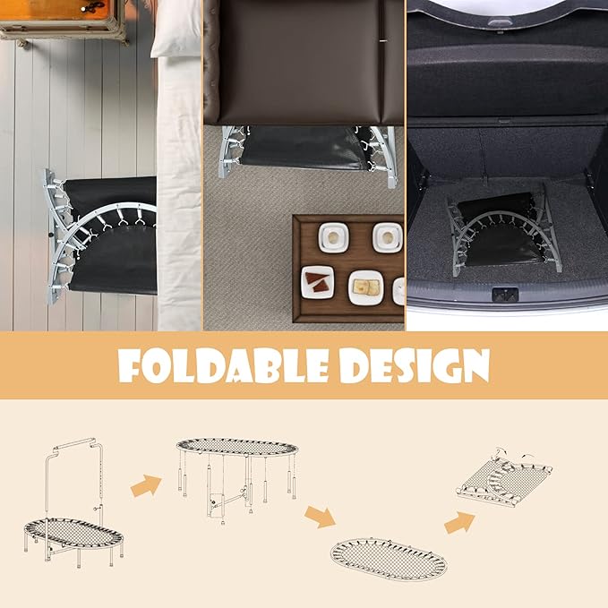 Giantex Mini Trampoline, 2 Persons Foldable Fitness Trampoline w/ 5 Levels Height Adjustable Handle, Max Load 330LBS, Indoor Oval Rebounder Exercise Trampoline for Adult, Kid, Enjoy Parent-child Time