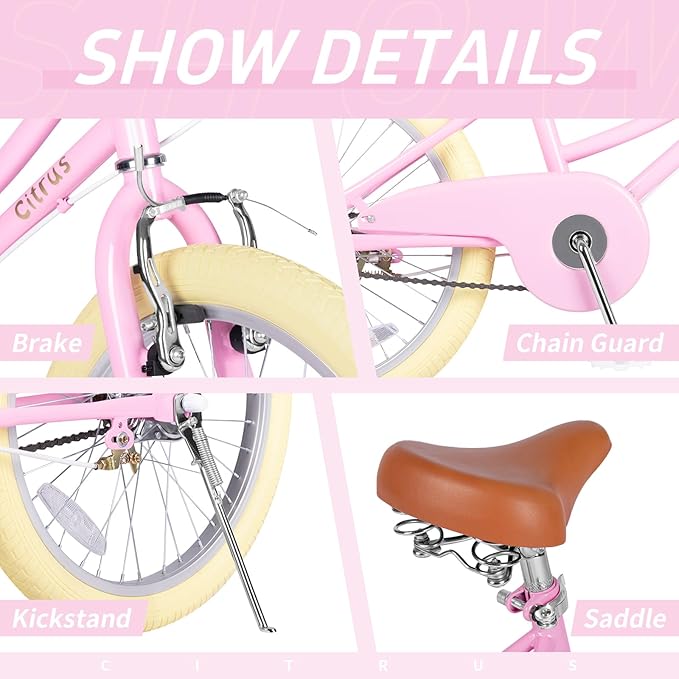 Girls Bike for Age 2-12 Years Old Kids Toddlers 12 14 16 18 20 Inches Retro Bicycles with Training Wheels Basket Bell Ring, Multiple Colors