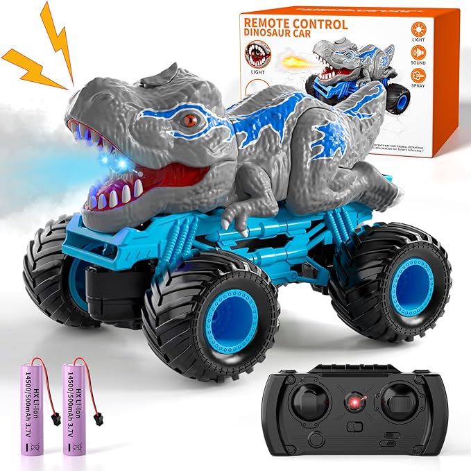 Bennol Remote Control Dinosaur Car for Boys Kids, 2.4Ghz RC Dinosaur Truck for Toddlers, Electric Hobby RC Car Toys with Light & Sound Spray Birthday for 3 4 5 6 7 8 Year olds Kids Boys