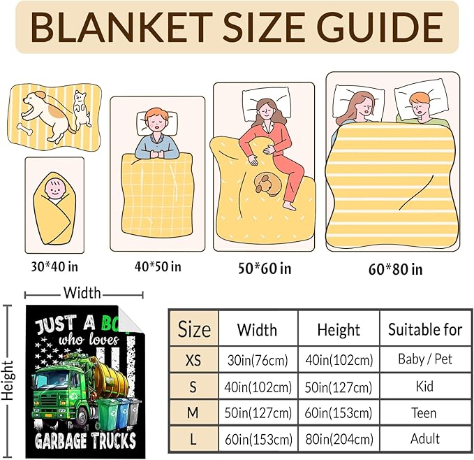 Garbage Truck Blanket for Boys - 60x80 Inches Cute Throw Blanket Gifts for Kids Lovers - Boys Garbage Truck Blankets for Sofa Couch Bed Travel