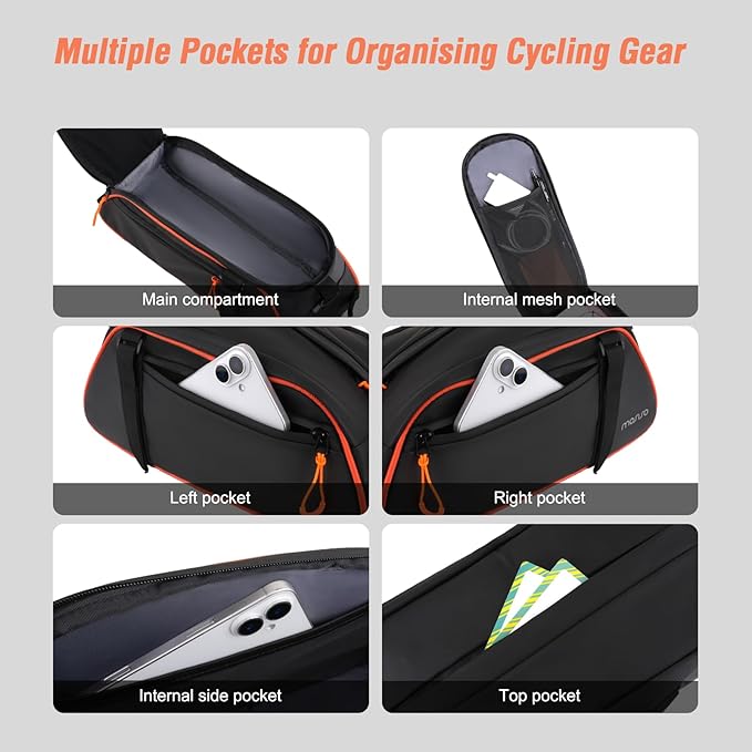 MOSISO Bike Rack Bag, 8L Waterproof Bicycle Rear Rack Trunk Bags with Orange Pull Tabs, Bike Rear Seat Bag Bicycle Storage Saddle Luggage Bags with Shoulder Strap for Road Mountain Cycling, Black
