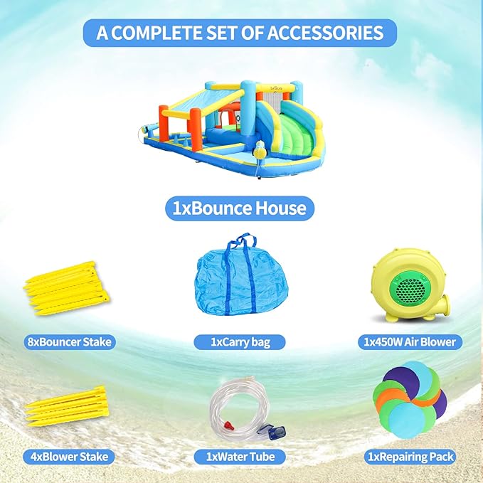 Inflatable Water Slide,Bounce House for Kids Backyard,Inflatable Water Park with Splash Pool,Jump House with Waterslide,Bouncy Castle for Wet and Dry