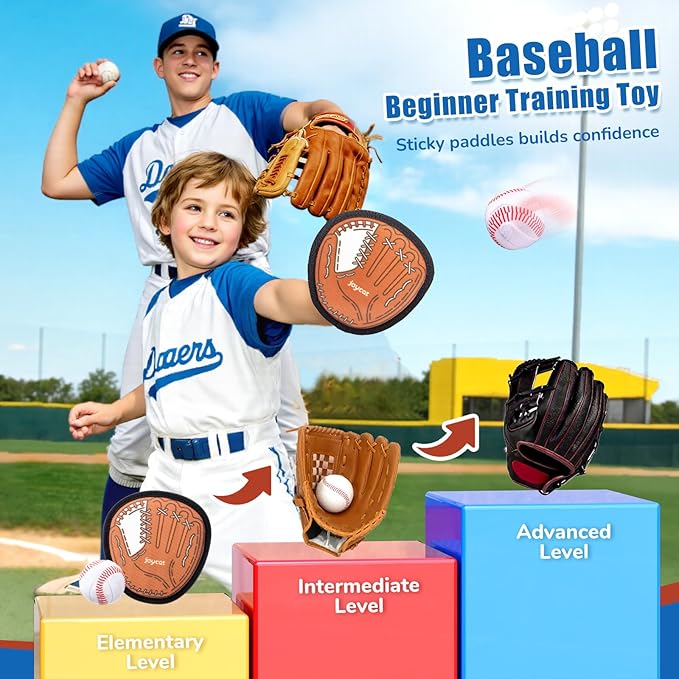 JoyCat Toss and Catch Ball Game Set,Kids Toddler Baseball Glove,Beach Yard Games,Sports&Outdoor Kids Toys,Birthday for 3 4 5 6 7 8 9 10+Year Old Boys Girls