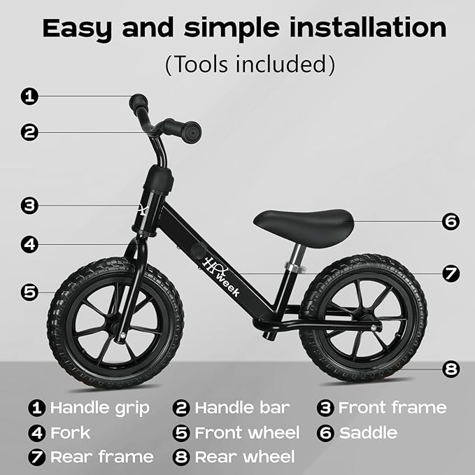 Toddler Balance Bike 12” No Pedal Training Bicycle for Kids 24 Months to 5 Years Tool-Free Adjustments Seat and Handlebar Best Gift for 2 3 4 5 Boys Girls