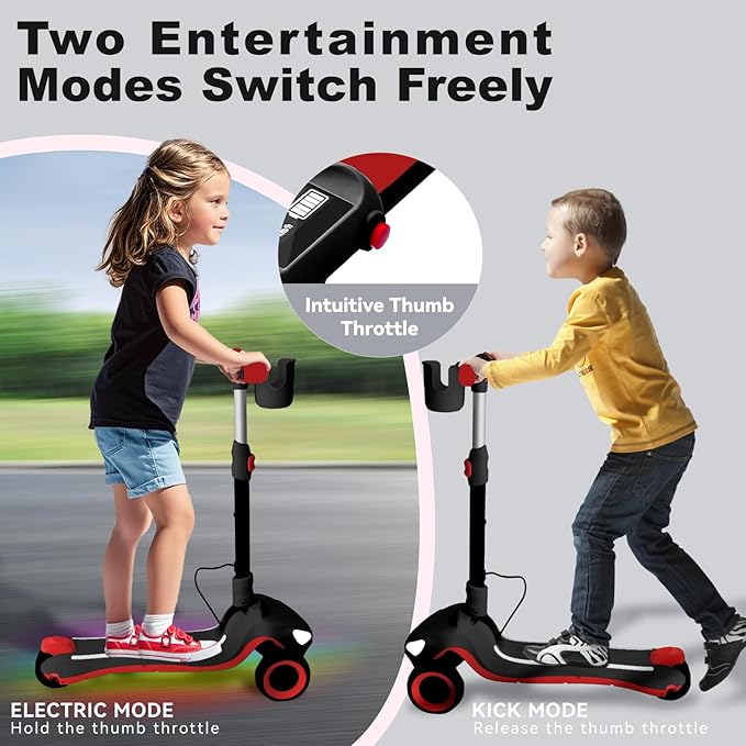 3 Wheel Electric Scooter for Kids Ages 3-10, w/Storage Basket, LCD Screen, Full Body Lights Up, Wide Deck, 5Mph Safe Speed, 90min Riding, Balance Foldable Kick Scooter for Boys & Girls
