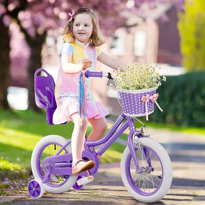 XJD Girls Bike for Toddlers and Kids Ages 2-12 Years Old,12 14 16 Inch Kids Bike with Training Wheels & Basket