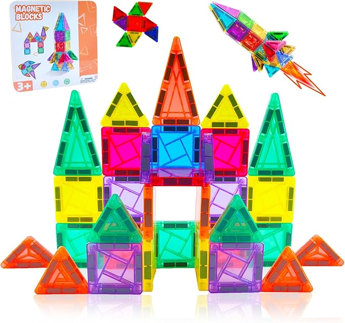 60PCS Mini Magnetic Tiles, Travel Toddler Toys Set, Magnetic Building Blocks, Portable STEM Kids Toys for 3-8 Years Old Boys Girls Birthday, Montessori Preschool Learning Sensory Toys