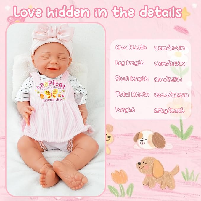 17.72 in Full Silicone Reborn Baby Dolls, 1:1 Lifelike Newborn Dolls Non Vinyl Realistic Reborn Toddler Dolls Boy Washable Sleeping Doll