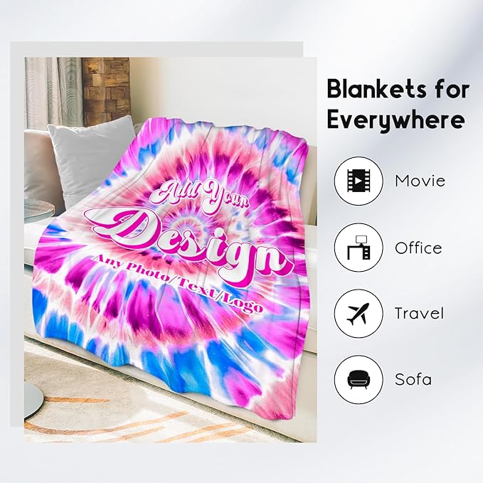 UNIKITTY Custom Gifts with Photo, Personalized Blankets with Text, Custom Blanket for Kids Mom Dad, Warm Fleece Throw, Customized Picture Gifts for Him Her Wife Husband (4 Sizes)