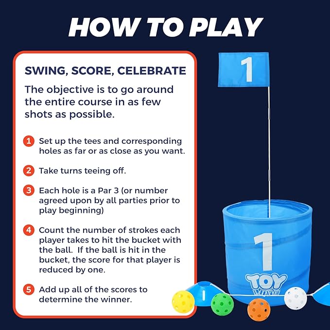 TOY Life Golf Game Set, 9 Holes Backyard Golf Bucket Game for Adults Family Kids, with Balls and Flag, Outdoor Indoor Backyard Practice Game for Beach, Yard, Camping and Lawn