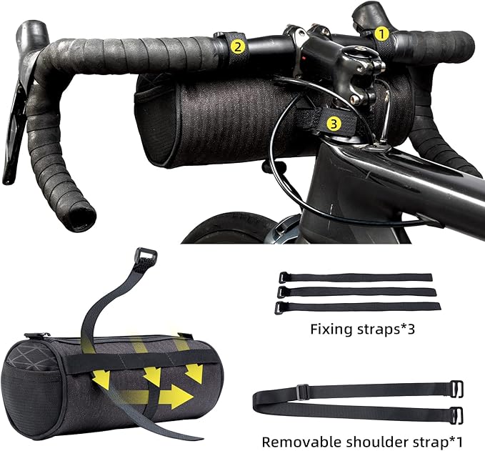 ROCKBROS Bike Handlebar Bag Small Bicycle Handle Bar Bag Handy Front Bike Bags Handlebar Storage Pouch Pack with Shoulder Strap Little Mountain Road Bike Barrel Bag