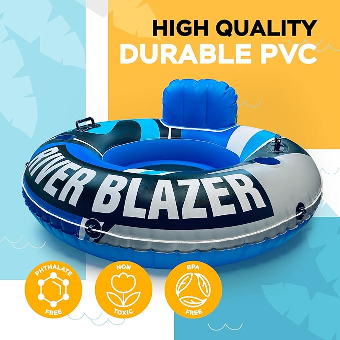 2025 New & Upgraded Sunlite Sports Heavy Duty River Tube Inflatable, Premium Water Float to Lounge Above Lake and River, Outdoor Water Raft Sport Fun, Recreational Use