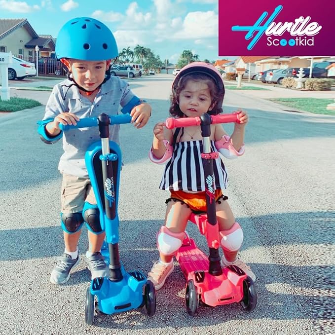 Hurtle 3-Wheeled Scooter for Kids - Wheel LED Lights, Adjustable Lean-to-Steer Handlebar, and Foldable Seat - Sit or Stand Ride with Brake for Boys and Girls Ages 1-14 Years Old