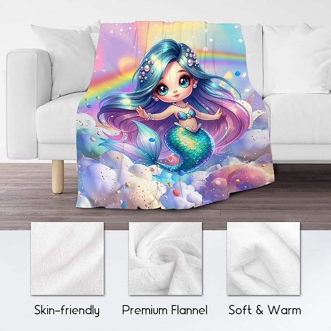 Mermaid Blanket for Girls Blankets Gifts - 40x50 Inches Cozy Flannel Throw for Kids Toddler