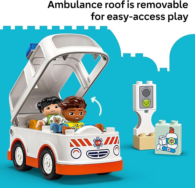LEGO DUPLO Town Ambulance & Driver Building Toy Playset - Preschool Learning and Educational Ambulance Toy for Toddlers, Boys and Girls, Ages 2+ - Pretend Play Baby Gift Idea - 10447