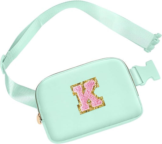 Bridesmaid Gifts Wedding Day, Bridesmaid Proposal Gift,Bridal Gifts,Maid of Honor Gifts,Bachelorette Party Decorations Favors,Personalized Initial Belt Bag Crossbody Bag Stylish Fanny Pack (Green, K)