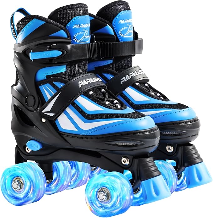 PAPAISON Kids Roller Skates for Boys Girls, 4 Size Adjustable Rollerskates with Light Up Wheels for Kids Ages 4-12