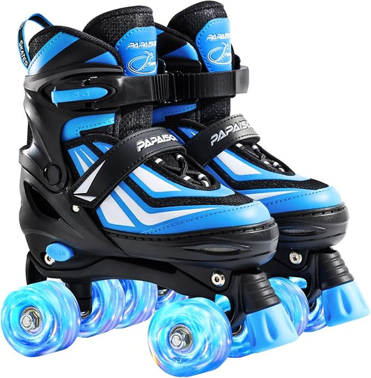PAPAISON Kids Roller Skates for Boys Girls, 4 Size Adjustable Rollerskates with Light Up Wheels for Kids Ages 4-12