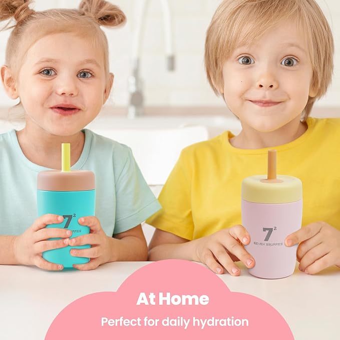 12oz Kids Tumbler Spill Resistant with Lid and Silicone Straw, Insulated Kids Cups Stainless Steel Water Bottle, Dishwasher Safe BPA-FREE