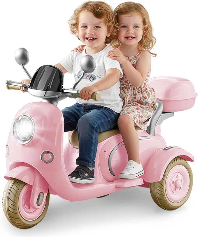 HEIMILI Kids Electric Motorcycle,Electric Scooter for 3 Year Old, Girls Toy, 3-Wheel 12V Ride On Scooter for Kids with Storage Compartments, Motorcycle for Girls (Pink)