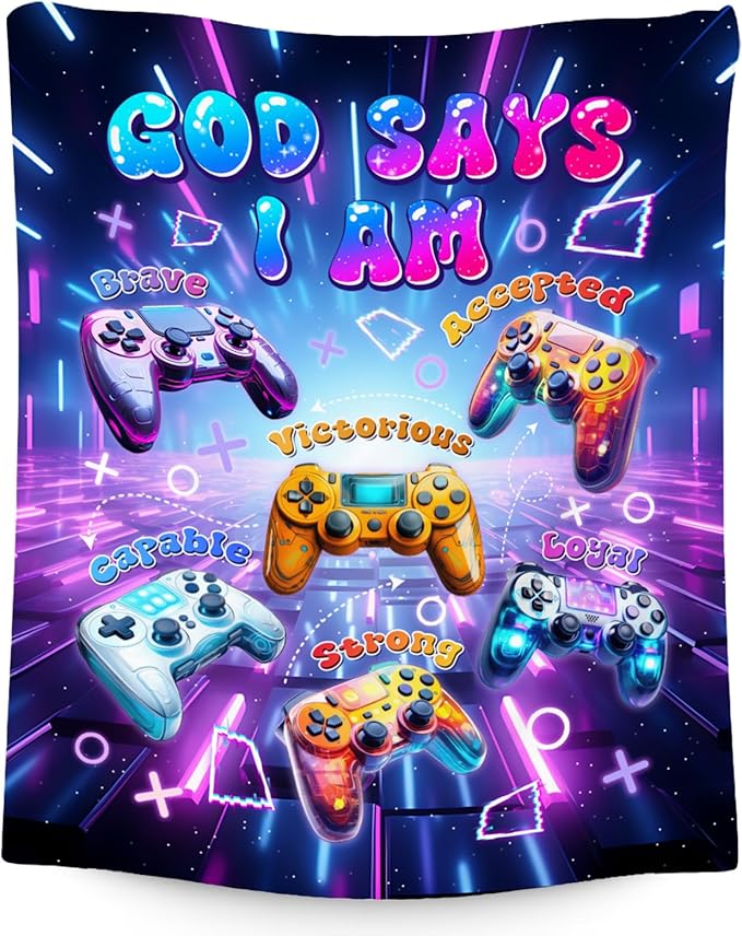 God Says I Am Blanket for Kids & Teens, Soft Plush Gamer Throw for Sofa & Bed, 50"x60"