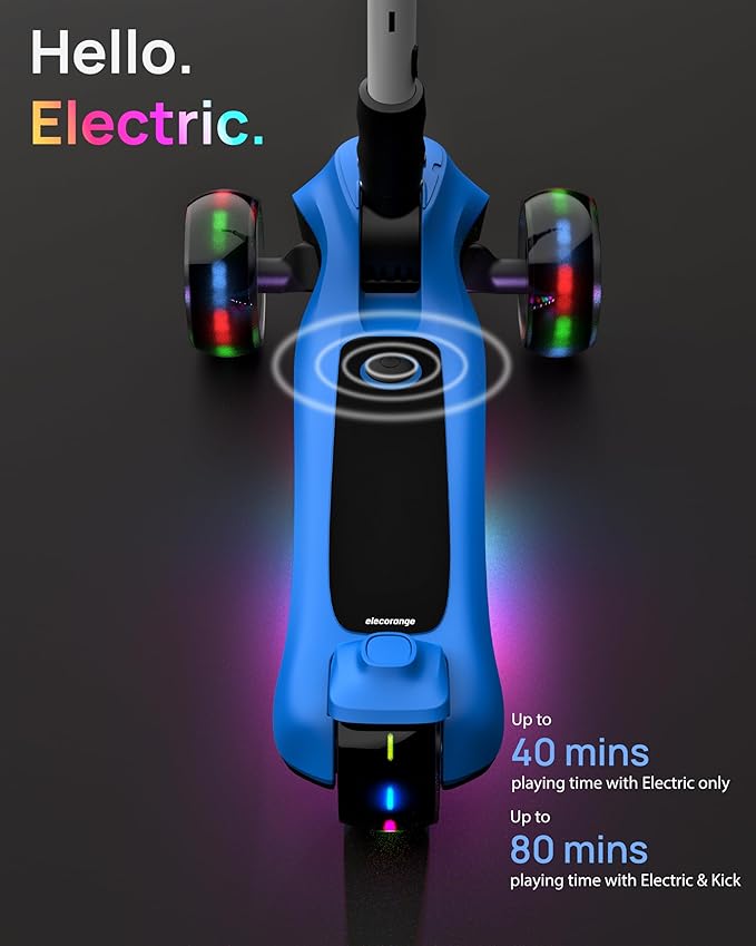 Elecorange T200/T500 Balance Electric Scooter for Kids Age 4-9, 2 Types Front Wheels, Electric Horn, Full Body Lights Up, Wide Deck, 5Mph Safe Speed, 70min Riding, Foldable Kick Scooter Boys & Girl
