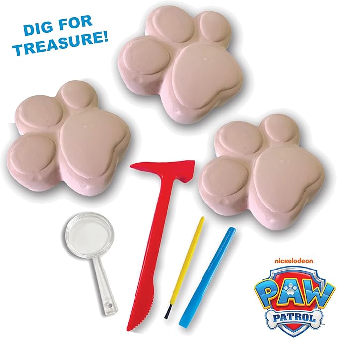 PAW Patrol Dig-Up Treasures Kit – 3 Dig Blocks with Hidden Golden Coins – Includes Chisel, Brush, Hammer & Magnifying Glass –STEM Archaeology Toy for Kids Ages 6+
