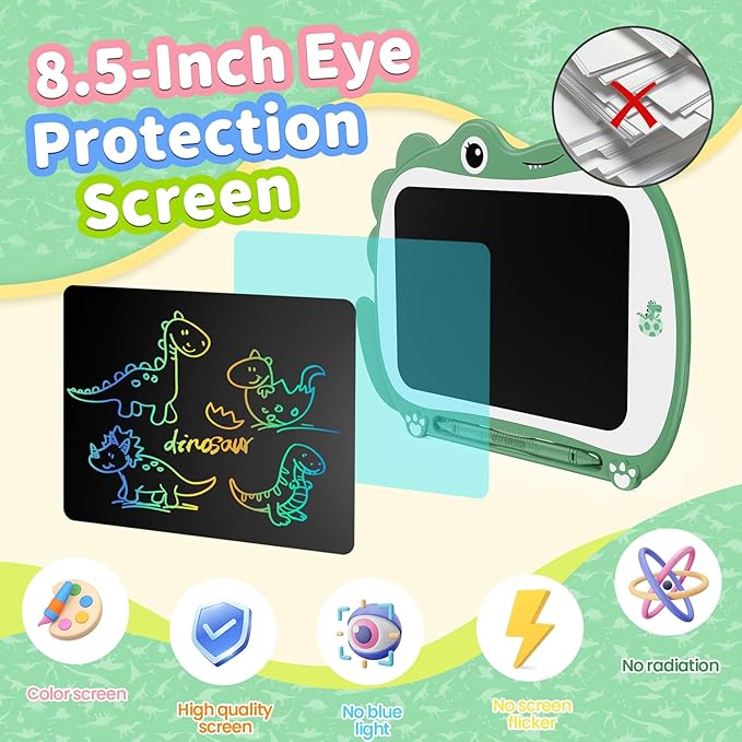 8.5 Inch Dinosaur LCD Drawing Tablet Writing Board Toddler Toy Educational Toys Birthday Christmas Gifts Toys for 3 4 5 6 Years Old Boys and Girls (Green)