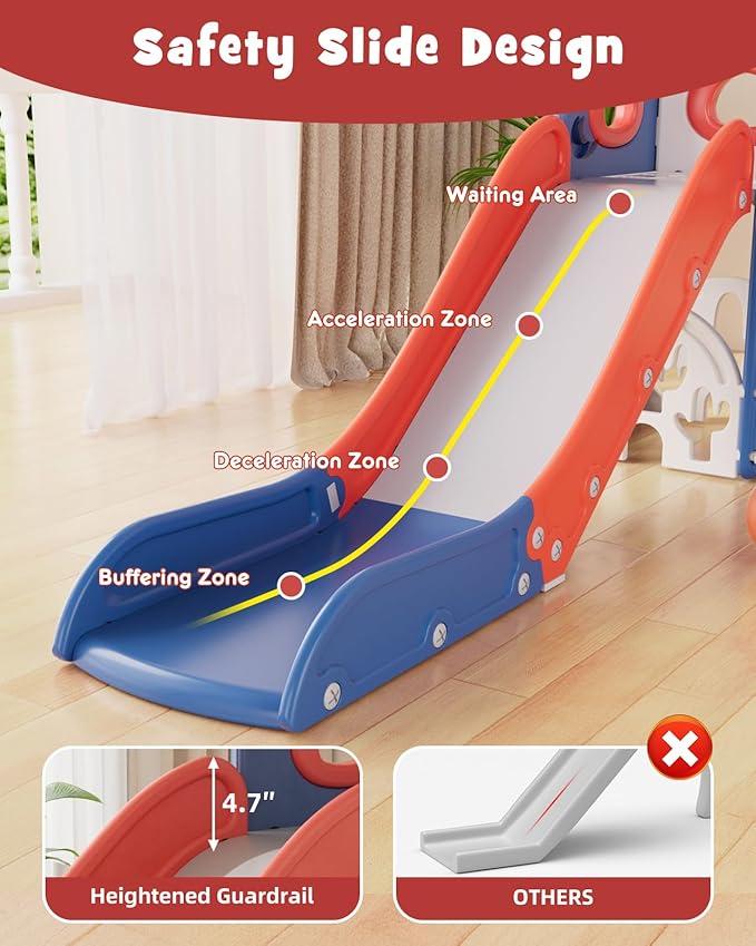 XJD Toddler Slide,11 in 1 Kids Slide for Toddlers 1-3, Toddler Climbing Toys,New Upgrade with Golf Set, Basketball Hoop for Indoor Outdoor Playset (Blue Red)