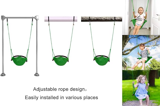JKsmart Swing Seat for Kids Heavy Duty Rope Play Secure Children Swing Set,Perfect for Indoor,Outdoor,Playground,Home,Tree,with Snap Hooks and Swing Straps,440 lbs Capacity,Green