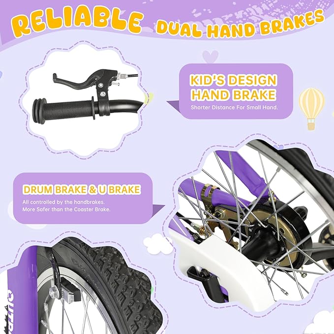 14/16/18 Inch Folding Kids Bike with Training Wheels, Gifts for Boy&Girl Age 3-9 yrs, Toddler Bike with Dual Brakes for Beginners, Multi-Color