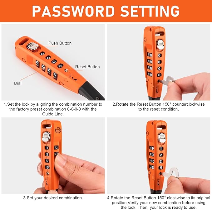 CXWXC Zip Tie Lock - 4-Digit Combo Cable Locks for Bike Motorcycle Helmet, Skateboard, Skis, Snowboard, Stroller & Cabinet - Ideal for Lightweight Security (2PC - Orange, 45CM)