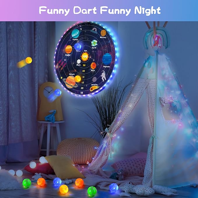 2 in 1 29" Large LED Dart Board for Kids 8-12 Games with LED Sticky Balls, Indoor & Outdoor Games for Kids 8-12, Board Games for Kids