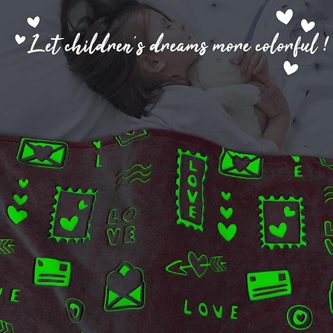 REXEO Heart Glow in The Dark Throw Blanket for Girls Women - I Love You Birthday Gifts for Wife Girlfriend Anniversary from Husband - Red Soft Cozy Blankets for Couch Bed Gifts for Mom 50"x60"